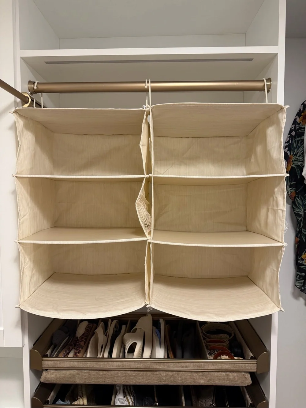 Pair of 3-Compartment Hanging Closet Organizers in Cream
